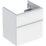Mueble bajo Geberit serie iCon para lavabo, con dos cajones: Ancho de lavabo=60cm, Cuerpo y frontal: blanco/cubierto mate, Tirador: blanco/con pintura polvo al horno mate
